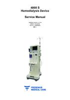 4008 S Hemodialysis Device Service Manual: Software Version: 12.0 Edition: 11A-2016 Part No.: F40005024