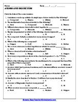 Atoms and Molecules Worksheet