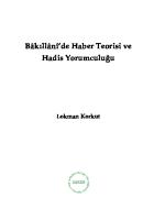 Bâkıllânî'de Haber Teorisi ve Hadis Yorumculuğu
 9789756497791 [PDF]