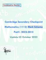 Cambridge Secondary Checkpoint Mathematics (1112) Mark Scheme Part1: 2022-2015