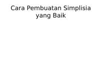 Cara Pembuatan Simplisia Yang Baik