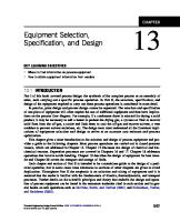 Chapter 13 - Equipment Selection, Specification, and Design