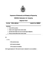 Department of Mathematics and Philosophy of Engineering MHZ4256 Mathematics For Computing Assignment No.01 [PDF]