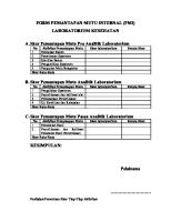 Form Pemantapan Mutu Internal (Pmi) Laboratorium Kesehatan A. Skor Pemantapan Mutu Pra Analitik Laboratorium [PDF]