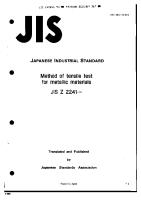 JIS Z2241-1993 Method of Tensile Test For Metallic Materials [PDF]