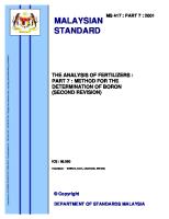 Malaysian Standard: The Analysis of Fertilizers: Part 7: Method For The Determination of Boron (Second Revision)