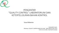 Pengantar "Quality Control" Laboratorium Dan Ketertelusuran Bahan Kontrol