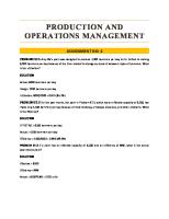 Production and Operations Management: Assignment No: 4