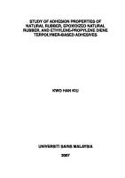 Study of Adhesion Properties of Natural Rubber, Epoxidized Natural Rubber, and Ethylene-Propylene Diene Terpolymer-Based Adhesives